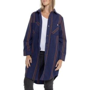 LIV Outdoor Shay Flannel Button Down Long Shacket Faux Wool Blue/Pecan/Plum Wine